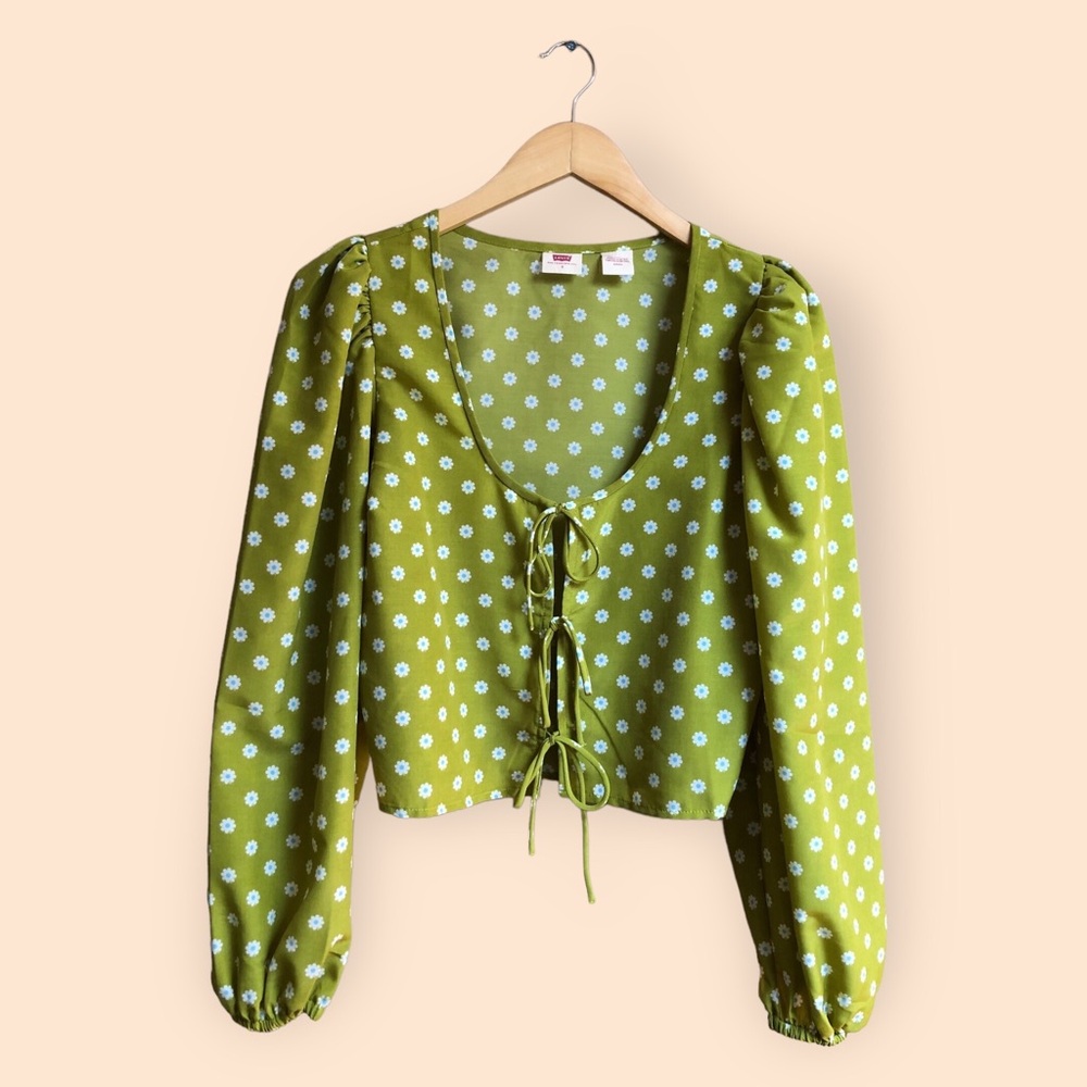 Levi’s Women’s Embry Tie Blouse Sweet Daisy Split Pea Ditsy Floral Retro Small - Picture 3 of 9